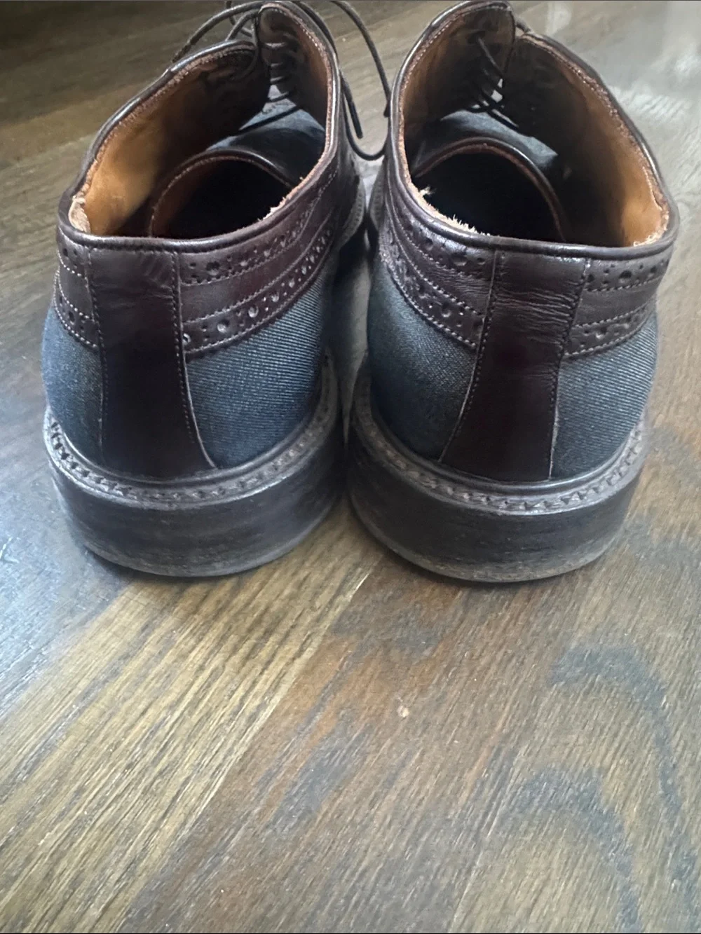 Salvatore Ferragamo Brown Leather and Canvas Wingtip Derby Oxfords 10 2E (wide)